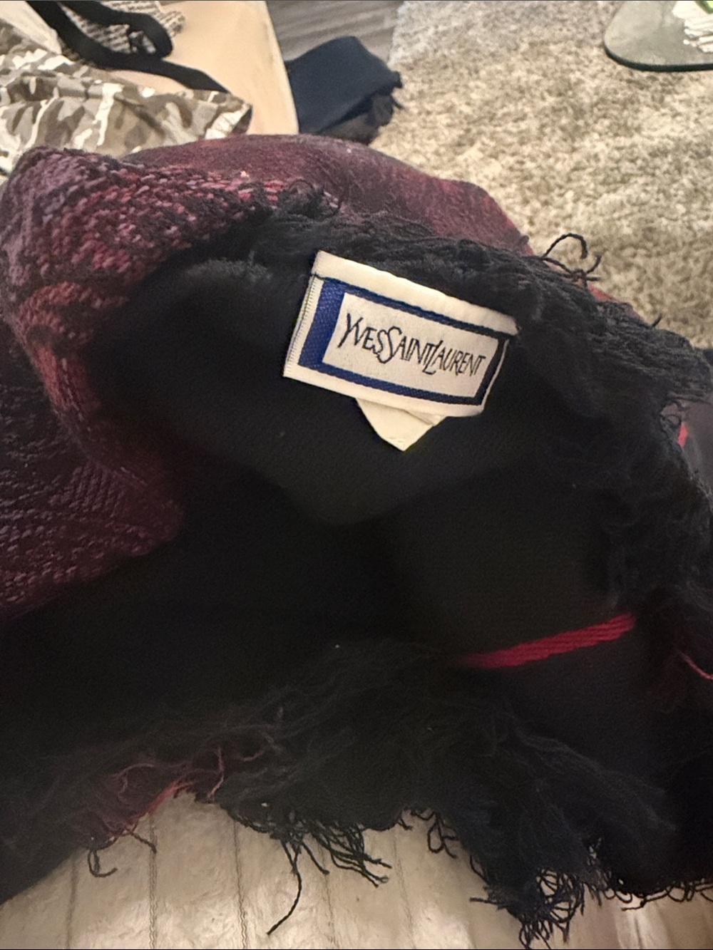 Yves Saint Laurent authentic Women's Black and Burgundy Fringe throw blanket